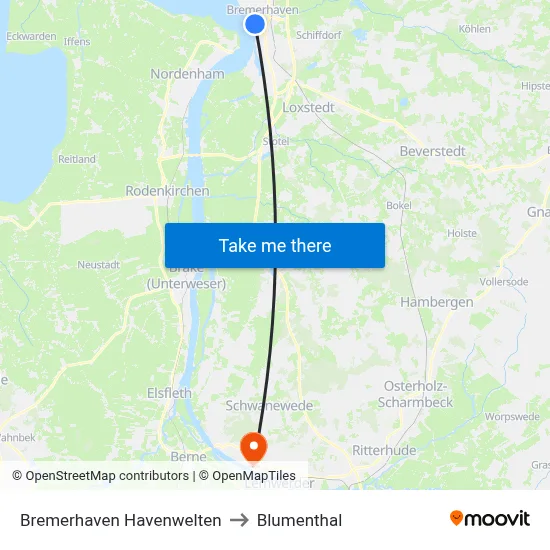 Bremerhaven Havenwelten to Blumenthal map