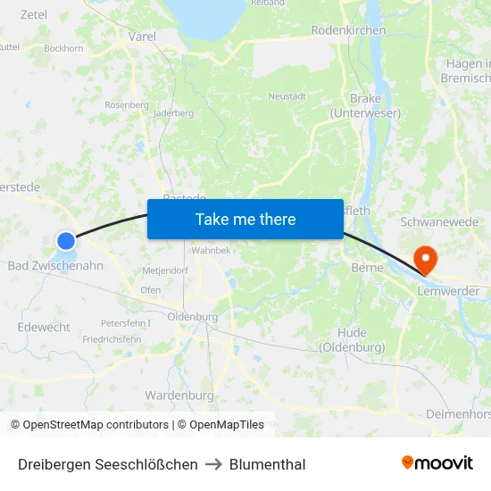 Dreibergen Seeschlößchen to Blumenthal map