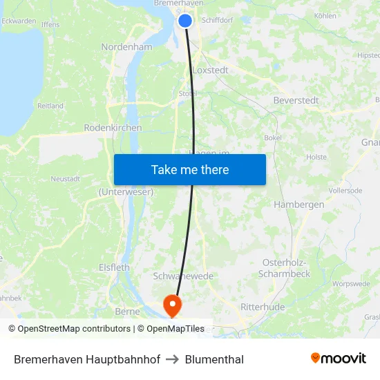 Bremerhaven Hauptbahnhof to Blumenthal map