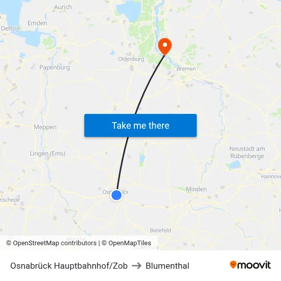 Osnabrück Hauptbahnhof/Zob to Blumenthal map