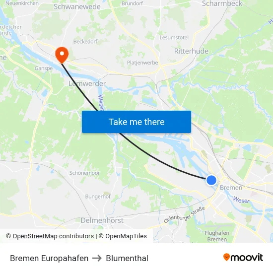 Bremen Europahafen to Blumenthal map