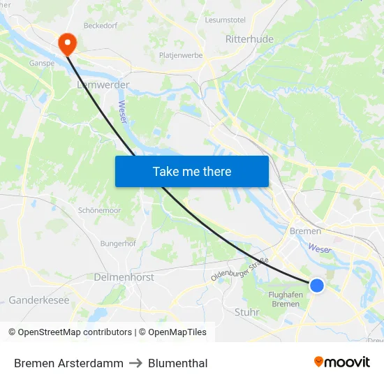 Bremen Arsterdamm to Blumenthal map