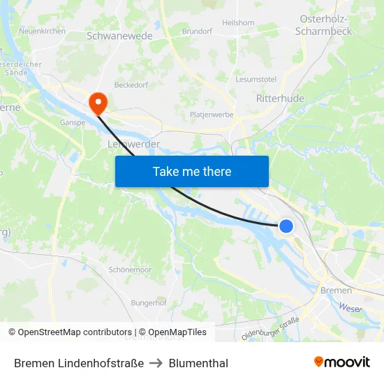 Bremen Lindenhofstraße to Blumenthal map