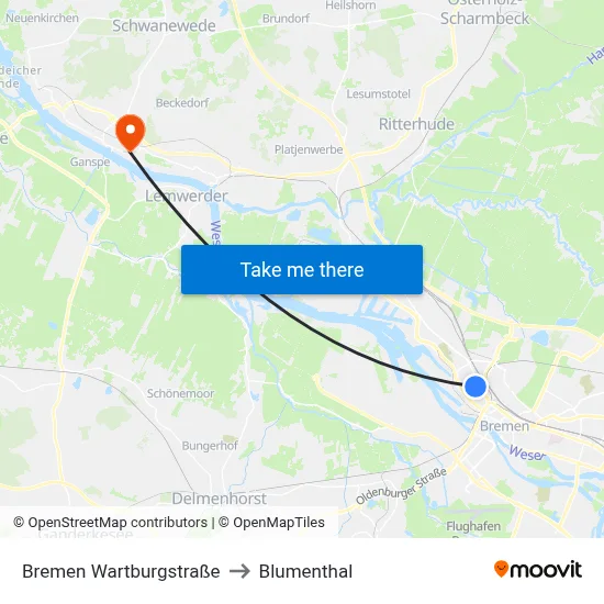Bremen Wartburgstraße to Blumenthal map