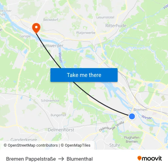 Bremen Pappelstraße to Blumenthal map