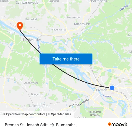 Bremen St. Joseph-Stift to Blumenthal map