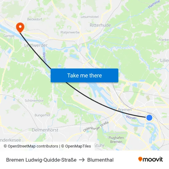 Bremen Ludwig-Quidde-Straße to Blumenthal map