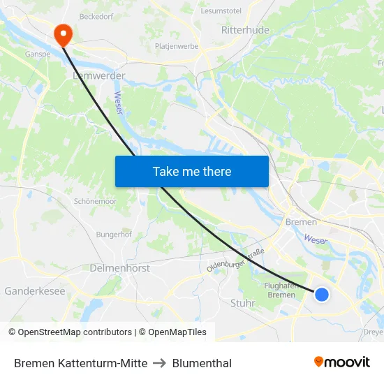 Bremen Kattenturm-Mitte to Blumenthal map
