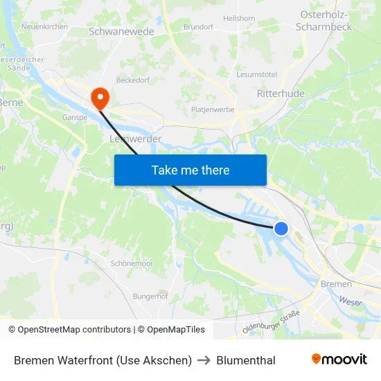 Bremen Waterfront (Use Akschen) to Blumenthal map