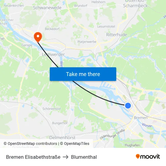 Bremen Elisabethstraße to Blumenthal map