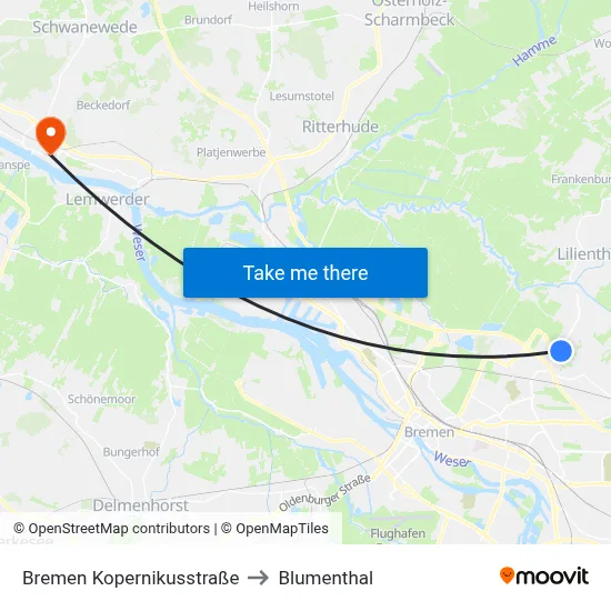 Bremen Kopernikusstraße to Blumenthal map