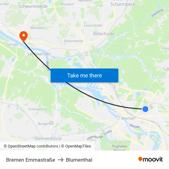 Bremen Emmastraße to Blumenthal map