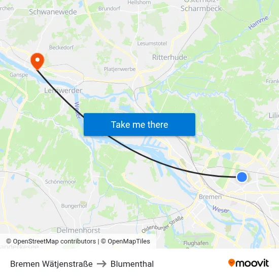 Bremen Wätjenstraße to Blumenthal map