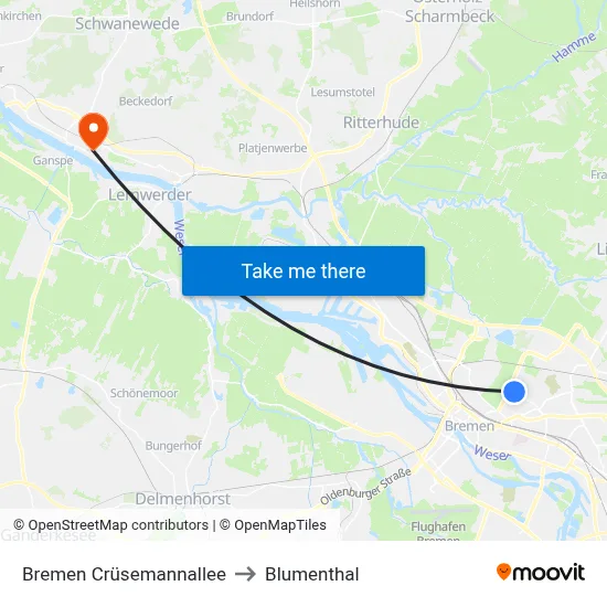 Bremen Crüsemannallee to Blumenthal map