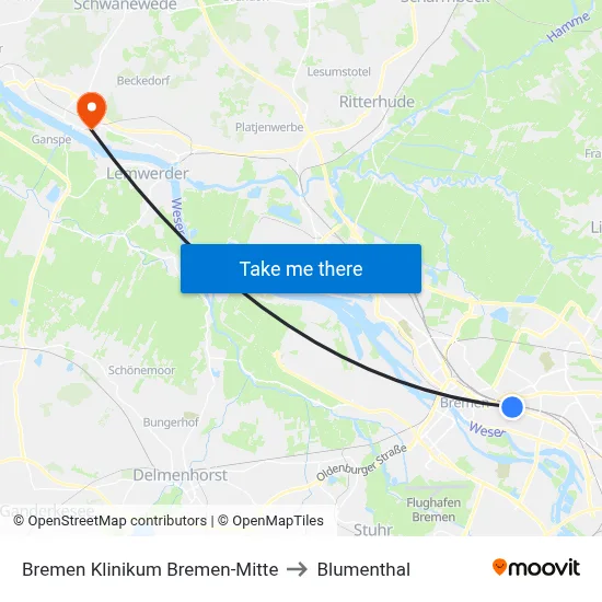 Bremen Klinikum Bremen-Mitte to Blumenthal map