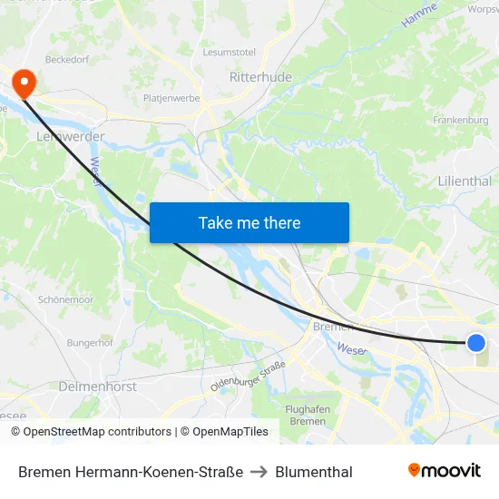 Bremen Hermann-Koenen-Straße to Blumenthal map