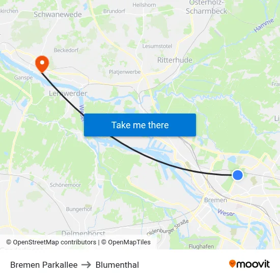 Bremen Parkallee to Blumenthal map