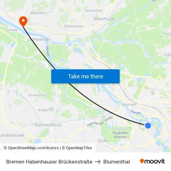 Bremen Habenhauser Brückenstraße to Blumenthal map
