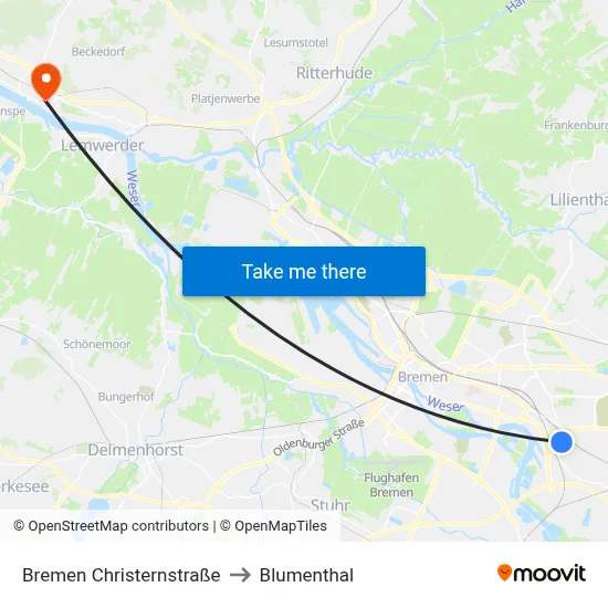 Bremen Christernstraße to Blumenthal map