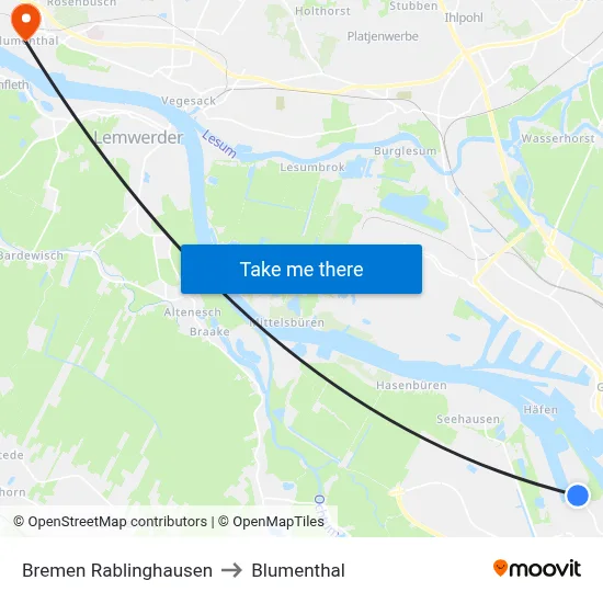 Bremen Rablinghausen to Blumenthal map