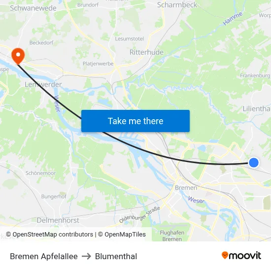 Bremen Apfelallee to Blumenthal map
