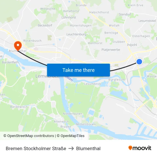 Bremen Stockholmer Straße to Blumenthal map