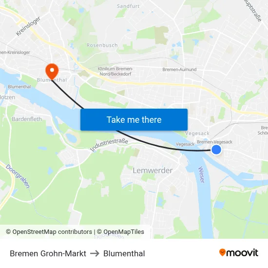 Bremen Grohn-Markt to Blumenthal map