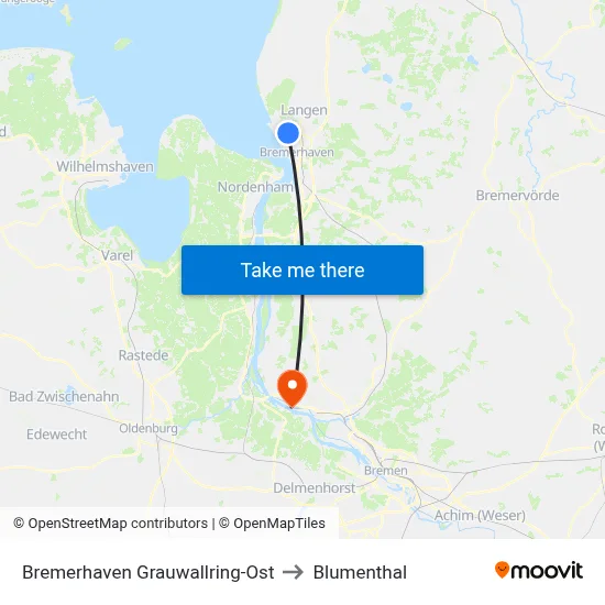 Bremerhaven Grauwallring-Ost to Blumenthal map