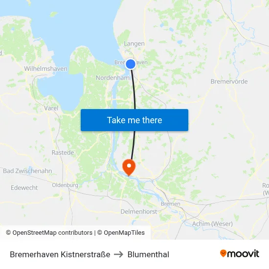 Bremerhaven Kistnerstraße to Blumenthal map