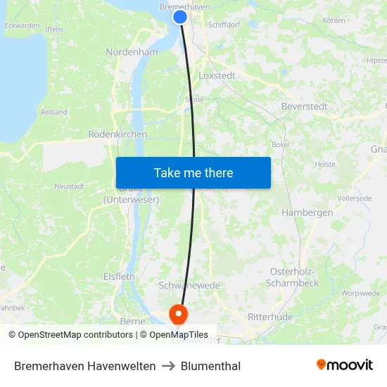 Bremerhaven Havenwelten to Blumenthal map