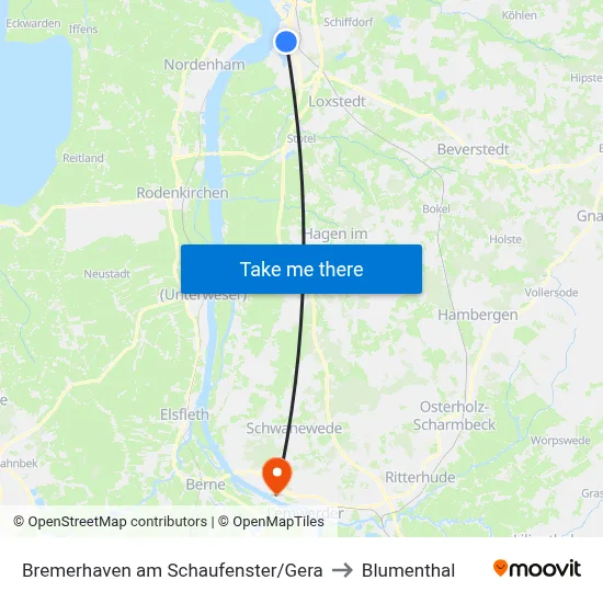 Bremerhaven am Schaufenster/Gera to Blumenthal map