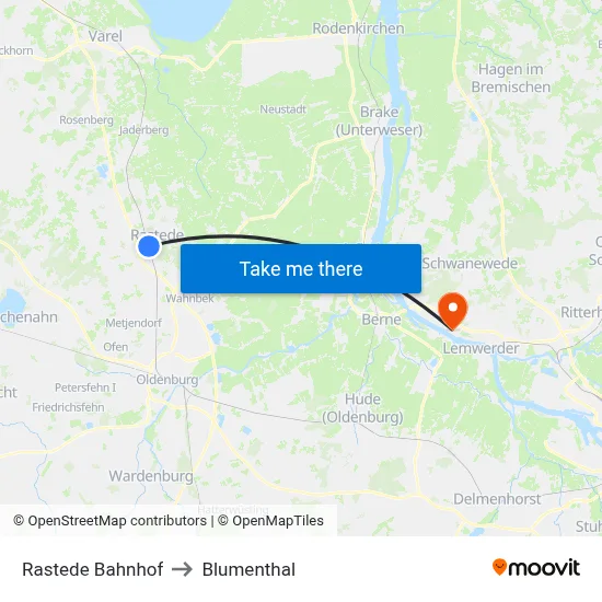 Rastede Bahnhof to Blumenthal map