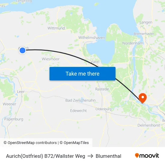Aurich(Ostfriesl) B72/Wallster Weg to Blumenthal map