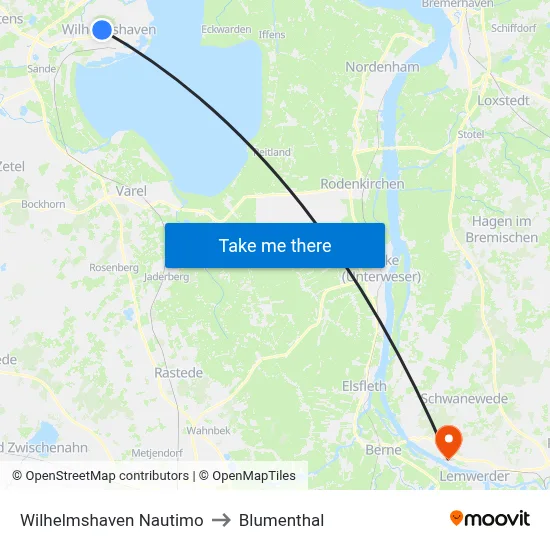 Wilhelmshaven Nautimo to Blumenthal map