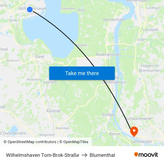 Wilhelmshaven Tom-Brok-Straße to Blumenthal map