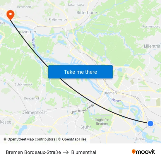 Bremen Bordeaux-Straße to Blumenthal map