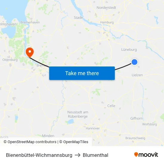 Bienenbüttel-Wichmannsburg to Blumenthal map