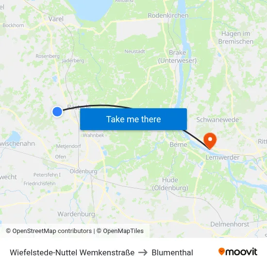 Wiefelstede-Nuttel Wemkenstraße to Blumenthal map