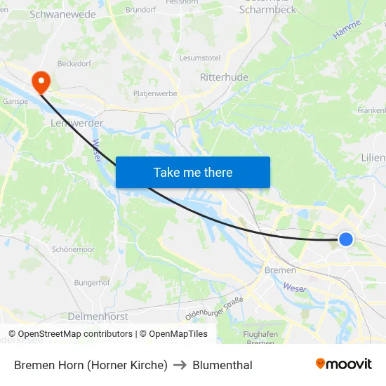 Bremen Horn (Horner Kirche) to Blumenthal map