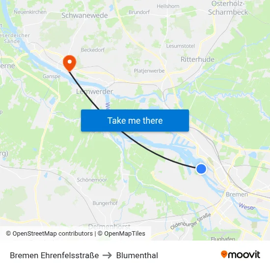 Bremen Ehrenfelsstraße to Blumenthal map