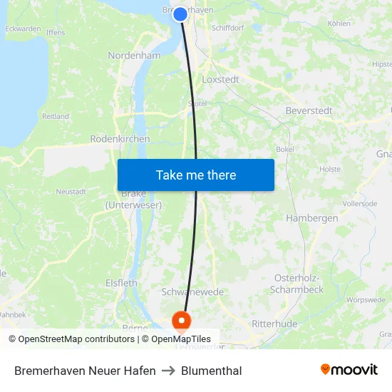 Bremerhaven Neuer Hafen to Blumenthal map