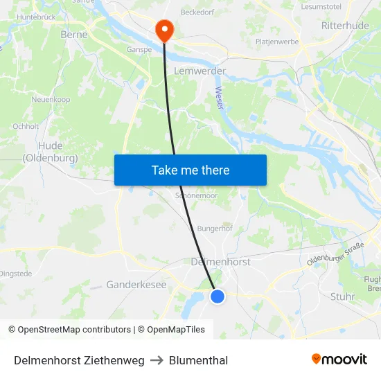 Delmenhorst Ziethenweg to Blumenthal map