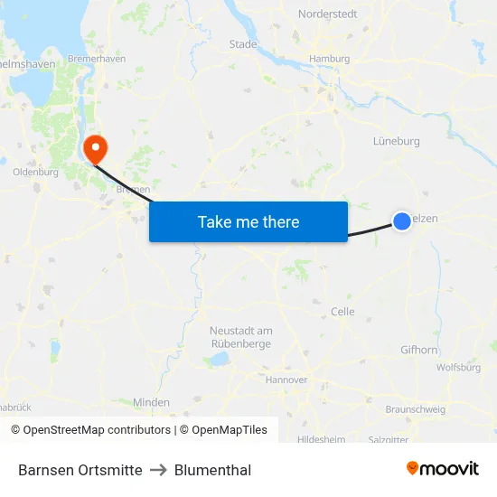Barnsen Ortsmitte to Blumenthal map