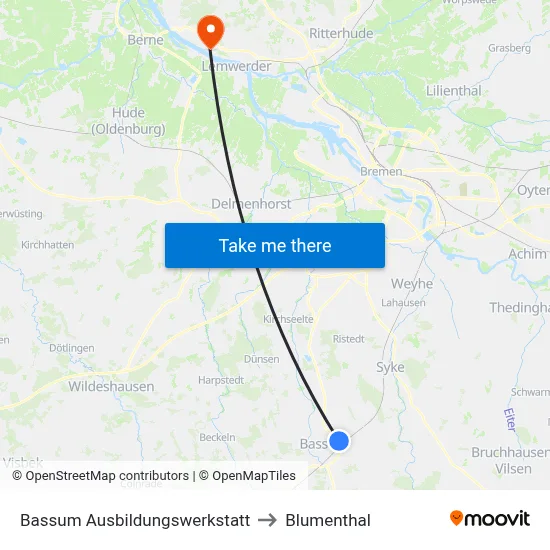 Bassum Ausbildungswerkstatt to Blumenthal map