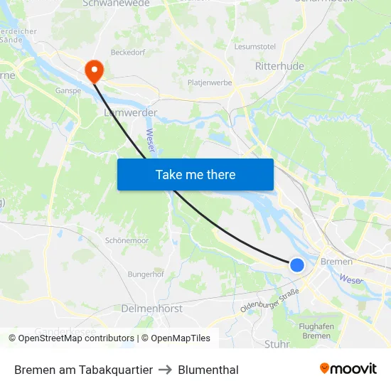 Bremen am Tabakquartier to Blumenthal map