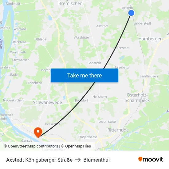 Axstedt Königsberger Straße to Blumenthal map