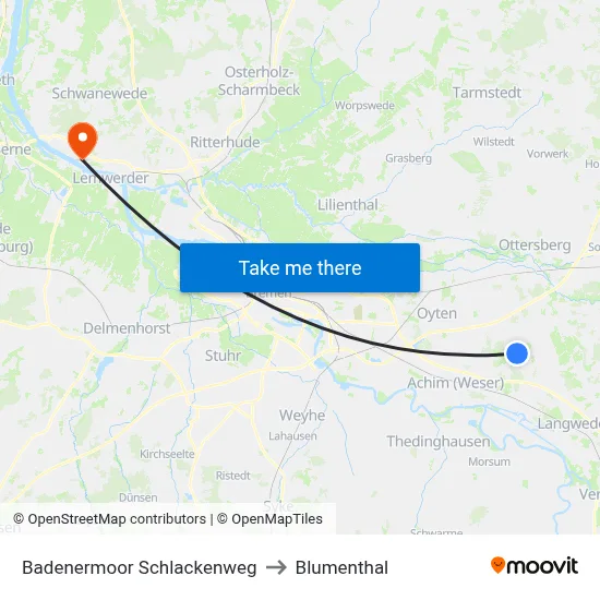 Badenermoor Schlackenweg to Blumenthal map