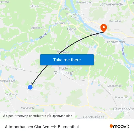 Altmoorhausen Claußen to Blumenthal map