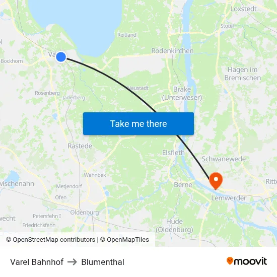 Varel Bahnhof to Blumenthal map