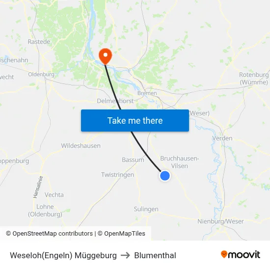 Weseloh(Engeln) Müggeburg to Blumenthal map